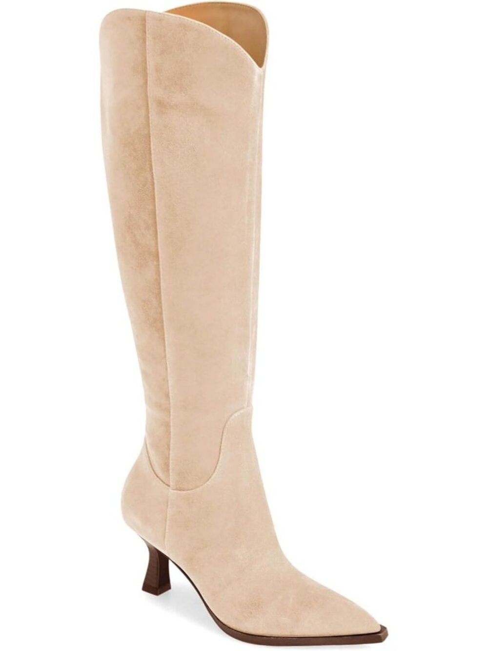 Women's Nude Wide Calf Pointed Toe Side Zipper Fall Knee High Winter Heel Boots